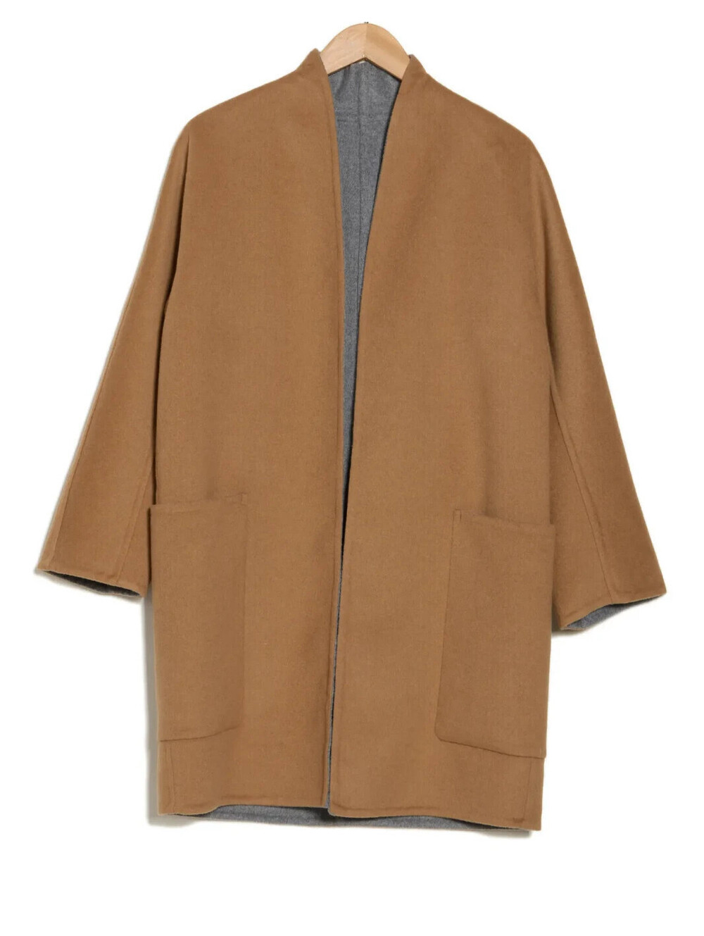 NEW, Vince Reversible Collarless Wool Blend Coat in Camel/Gray Sz XS #W198